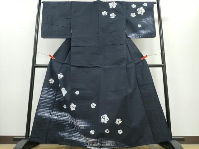 平和屋着物∴夏物 浴衣 訪問着 有松鳴海絞り 霞舞花文 濃紺地 綿 逸品 CABH1394ng