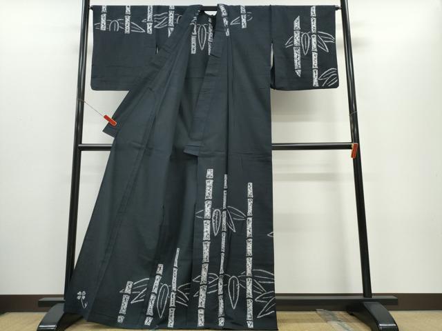平和屋着物∴夏物 浴衣 訪問着 有松鳴海絞り 笹竹文 黒地 綿 逸品 CABH1395ng