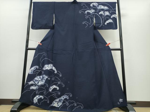 平和屋着物∴夏物 浴衣 訪問着 有松鳴海絞り 立波文 濃藍色 綿 逸品 CABH1398ng