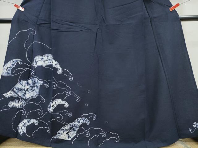 平和屋着物∴夏物 浴衣 訪問着 有松鳴海絞り 立波文 濃藍色 綿 逸品 CABH1398ng