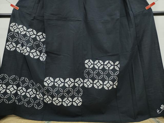 平和屋着物∴夏物 浴衣 訪問着 有松鳴海絞り 七宝文 黒地 綿 逸品 CABH1399ng