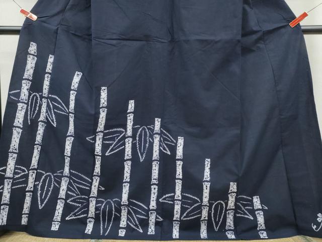 平和屋着物∴夏物 浴衣 訪問着 有松鳴海絞り 笹竹文 濃紺地 綿 逸品 CABH1400ng