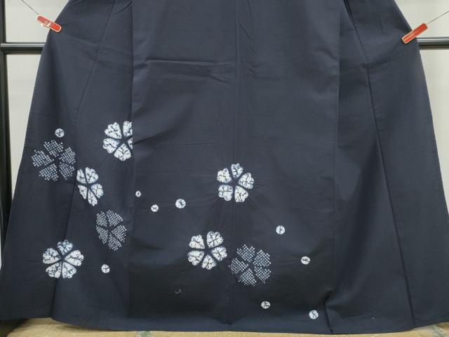 平和屋着物∴夏物 浴衣 訪問着 有松鳴海絞り 舞花文 濃紺地 綿 逸品 CABH1402ng