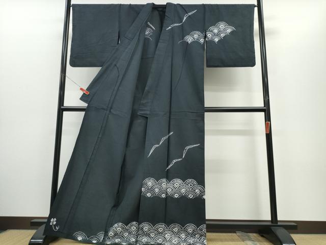 平和屋着物∴夏物 浴衣 訪問着 有松鳴海絞り 青海波飛鳥文 藍墨茶色 綿 逸品 CABH1403ng