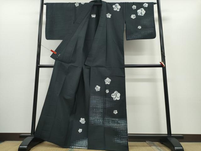 平和屋着物∴夏物 浴衣 訪問着 有松鳴海絞り 霞舞花文 黒地 綿 逸品 CABH1404ng