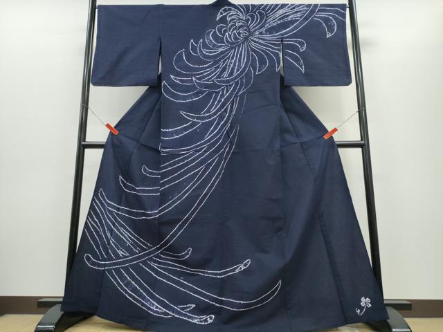 平和屋着物∴夏物 浴衣 訪問着 有松鳴海絞り 乱菊 濃藍色 綿 逸品 CABH1405ng