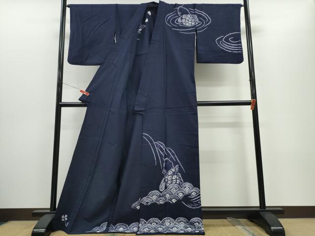 平和屋着物∴夏物 浴衣 訪問着 有松鳴海絞り 鯉の滝登り 濃藍色 綿 逸品 CABH1409ng