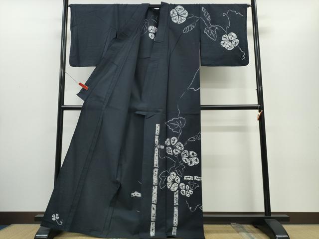 平和屋着物∴夏物 浴衣 訪問着 有松鳴海絞り 朝顔竹垣文 黒地 綿 逸品 CABH1410ng
