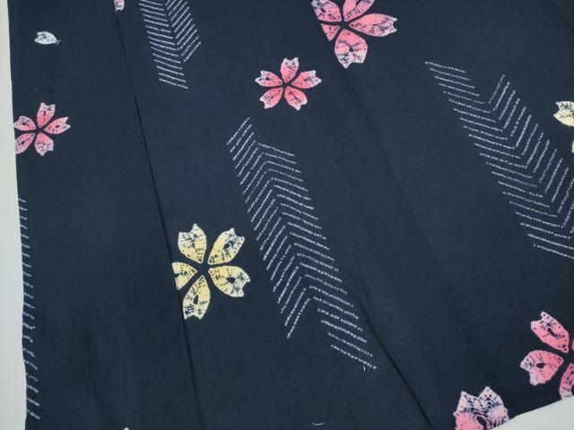 平和屋着物∴夏物 浴衣 有松鳴海絞り 舞桜 濃紺地 綿 逸品 未使用 CABH1414ng