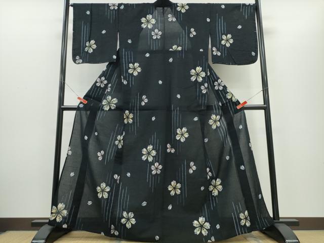 平和屋着物∴夏物 浴衣 有松鳴海絞り 舞桜 黒地 綿 逸品 未使用 CABH1416ng