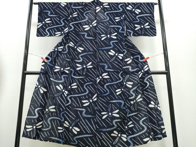 平和屋着物∴夏物 浴衣 有松鳴海絞り 蜻蛉 トンボ 流水文 綿 逸品 CABH1422ng