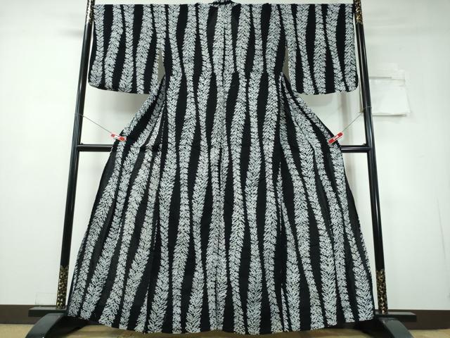 平和屋着物∴夏物 浴衣 有松鳴海絞り 枝葉文 黒地 綿 逸品 CABH1471ng