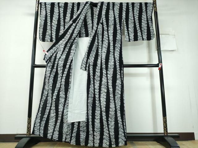 平和屋着物∴夏物 浴衣 有松鳴海絞り 枝葉文 黒地 綿 逸品 CABH1471ng