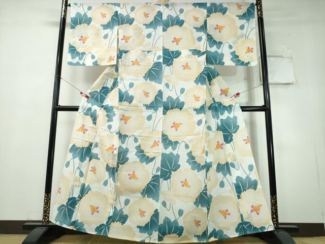 平和屋着物∴夏物 浴衣・小紋兼用 綿絽 草花文 綿 逸品 未使用 CABH1475ng