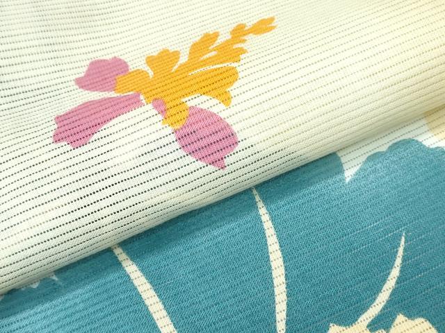 平和屋着物∴夏物 浴衣・小紋兼用 綿絽 草花文 綿 逸品 未使用 CABH1475ng