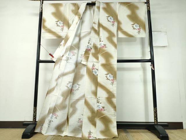 平和屋着物∴夏物 浴衣 霞舞牡丹花文 銀通し地 綿 逸品 CABH1478ng