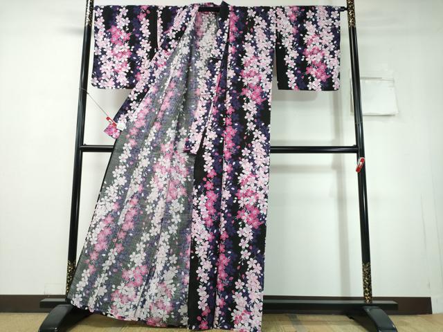 平和屋着物∴夏物 浴衣 枝垂れ桜 綿 逸品 CABH1484ng