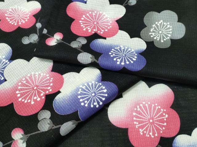平和屋着物∴夏物 浴衣 綿紅梅 枝梅文 黒地 綿 逸品 CABH1487ng