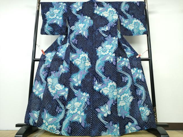 平和屋着物∴夏物 浴衣 有松鳴海絞り 流水桐花舞蝶文 綿 逸品 CABH1491ng