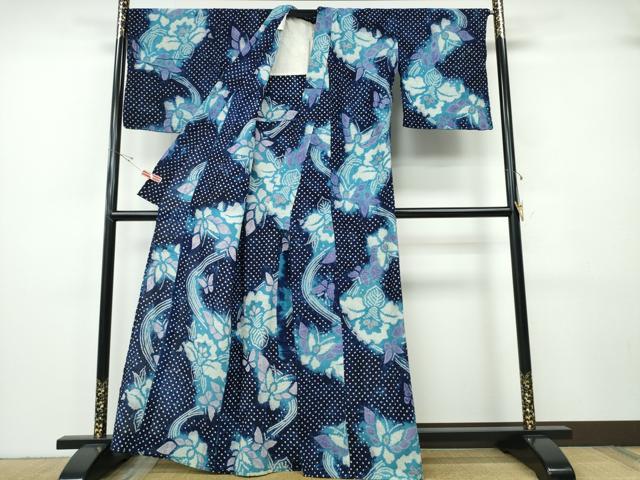 平和屋着物∴夏物 浴衣 有松鳴海絞り 流水桐花舞蝶文 綿 逸品 CABH1491ng