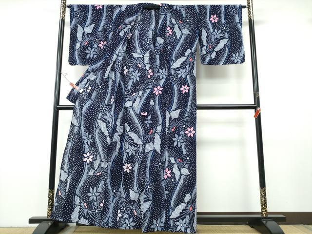 平和屋着物∴夏物 浴衣 有松鳴海絞り 流水舞蝶花文 綿 逸品 未使用 CABH1499ng