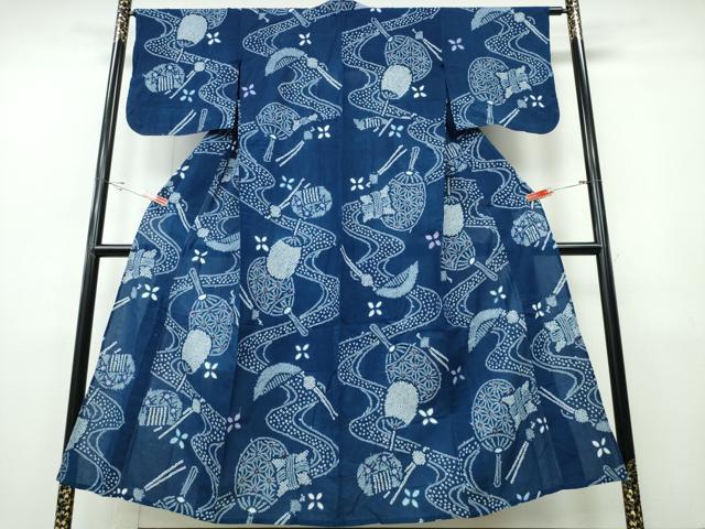 平和屋着物∴夏物 浴衣 有松鳴海絞り 簪 櫛 団扇流水文 綿 逸品 CABH1501ng