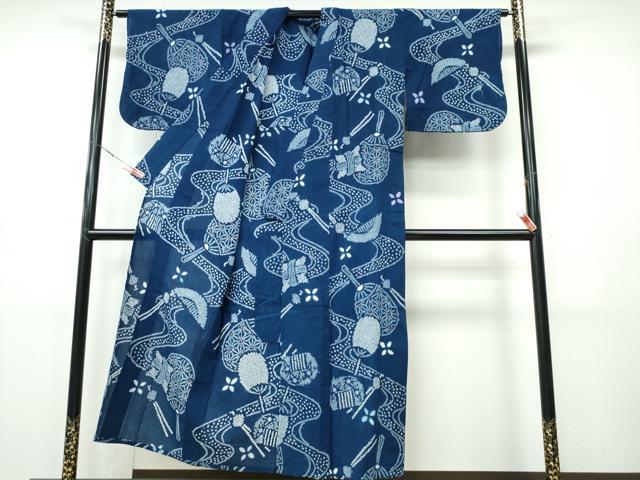 平和屋着物∴夏物 浴衣 有松鳴海絞り 簪 櫛 団扇流水文 綿 逸品 CABH1501ng
