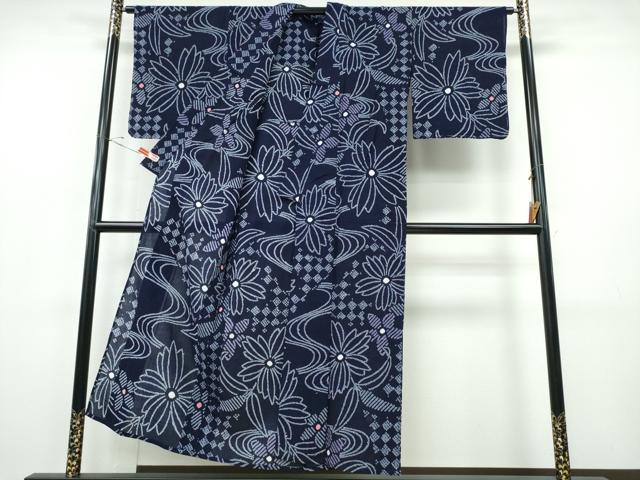 平和屋着物∴夏物 浴衣 有松鳴海絞り 流水舞菊文 綿 逸品 未使用 CABH1523ng