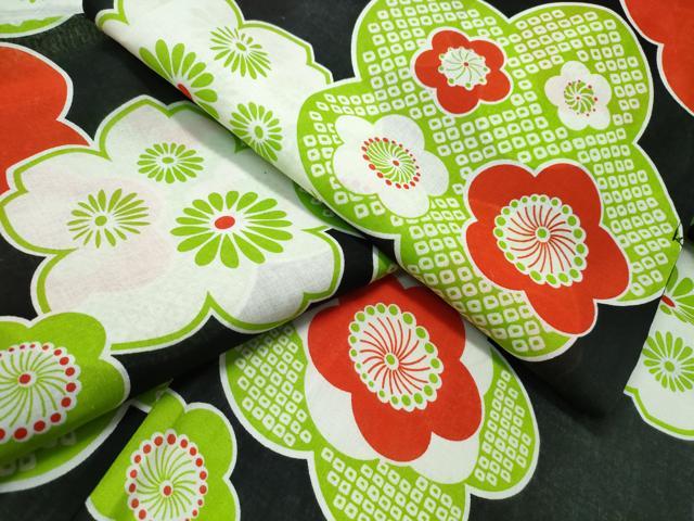 平和屋着物∴夏物 浴衣 舞花文 黒地 綿 逸品 CABH1533ng