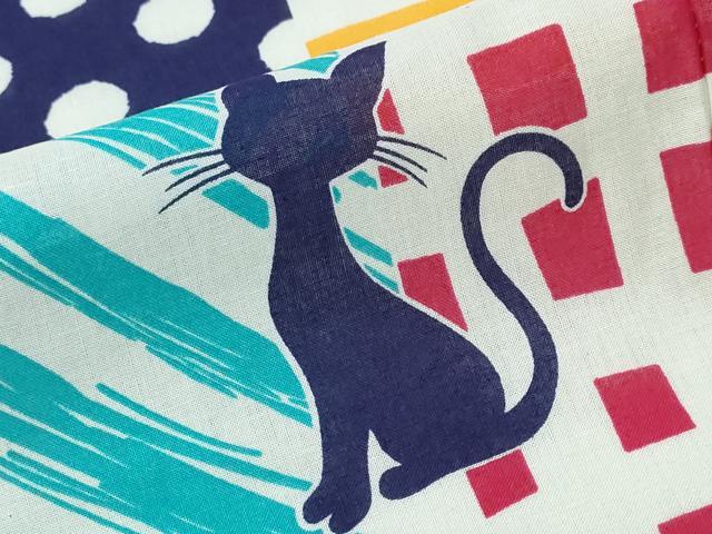 平和屋着物∴夏物 浴衣 黒猫 格子柄 綿 逸品 CABH1535ng