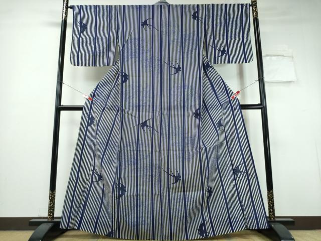 平和屋着物∴夏物 浴衣 燕 縞 綿 逸品 CABH1540ng
