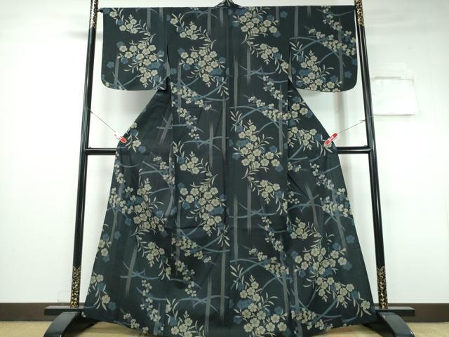 平和屋着物∴夏物 撫松庵 浴衣 撫子 芝草萩文 黒地 綿 逸品 CABH1545ng