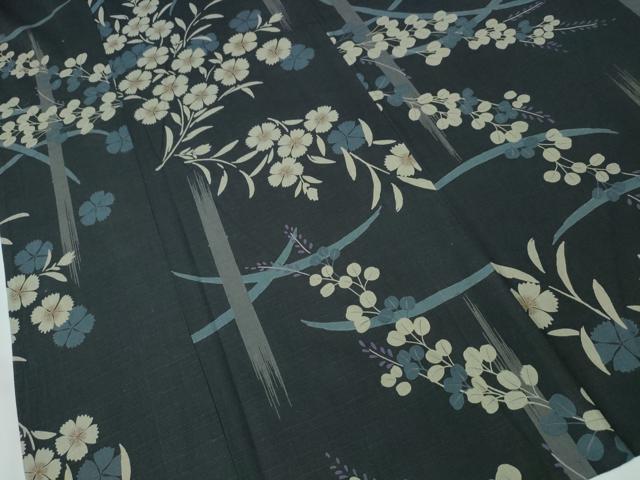 平和屋着物∴夏物 撫松庵 浴衣 撫子 芝草萩文 黒地 綿 逸品 CABH1545ng