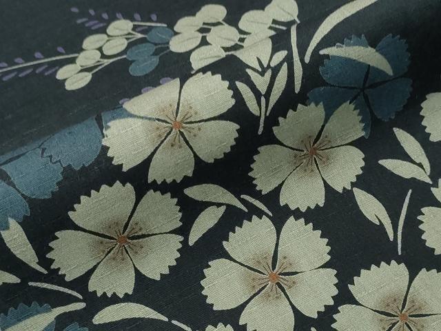 平和屋着物∴夏物 撫松庵 浴衣 撫子 芝草萩文 黒地 綿 逸品 CABH1545ng