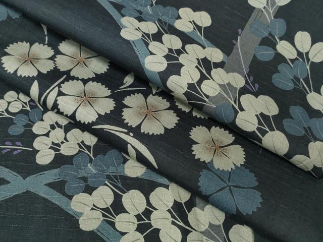 平和屋着物∴夏物 撫松庵 浴衣 撫子 芝草萩文 黒地 綿 逸品 CABH1545ng