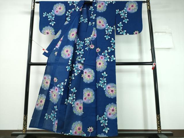 平和屋着物∴夏物 浴衣 注染 手縫い 枝葉花丸文 日本製 綿 逸品 CABH1549ng