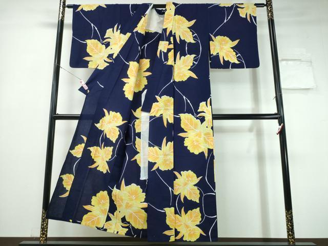 平和屋着物∴夏物 浴衣 注染 手縫い 舞花文 日本製 綿 逸品 CABH1551ng