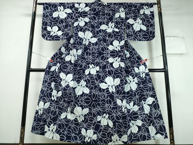 平和屋着物∴夏物 浴衣 藍 注染 手染め 手縫い 桐花文 日本製 綿 逸品 CABH1552ng