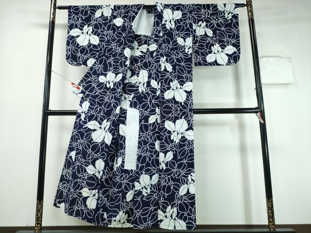 平和屋着物∴夏物 浴衣 藍 注染 手染め 手縫い 桐花文 日本製 綿 逸品 CABH1552ng