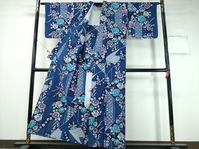 平和屋着物∴夏物 浴衣 注染 手染め 手縫い 薔薇菊吉祥文 日本製 綿 逸品 CABH1553ng