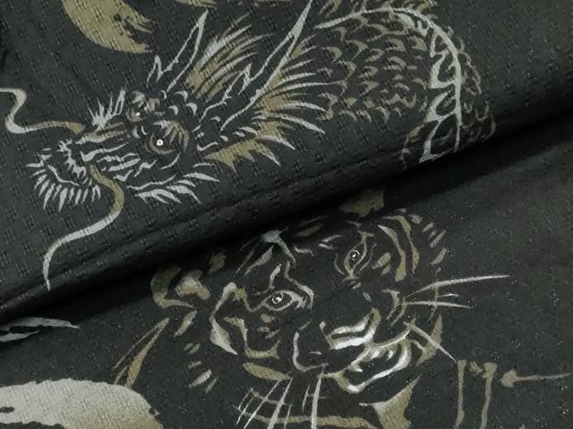 平和屋着物∴夏物 男性 浴衣 虎 龍 立波文 キングサイズ 黒地 綿 逸品 CABH1559ng