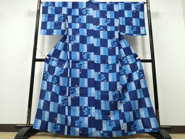 平和屋着物∴夏物 浴衣 市松蜻蛉桜 綿 逸品 CABH1574ng