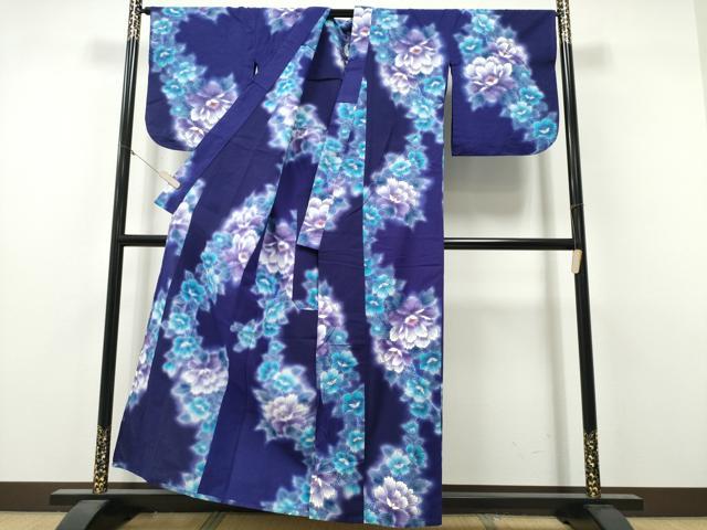 平和屋着物∴夏物 浴衣 注染 手縫い 牡丹花文 ラメ 日本製 綿 逸品 CABH1576ng