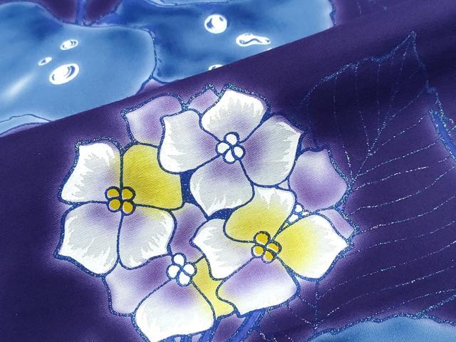 平和屋着物∴夏物 浴衣 注染 紫陽花 ラメ 綿 逸品 CABH1578ng