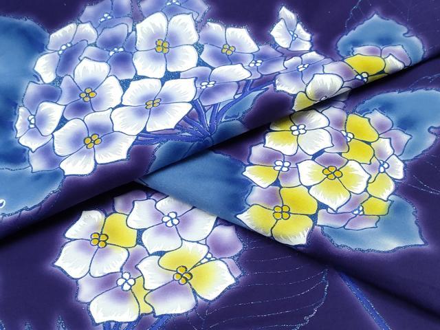 平和屋着物∴夏物 浴衣 注染 紫陽花 ラメ 綿 逸品 CABH1578ng