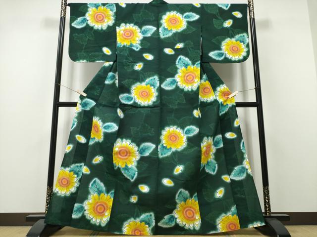 平和屋着物∴夏物 浴衣 注染 向日葵 ひまわり 金彩 綿 逸品 CABH1579ng