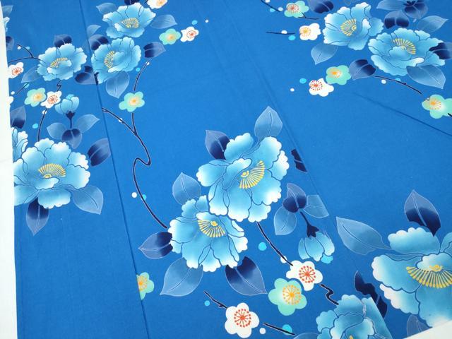 平和屋着物∴夏物 浴衣 注染 枝梅牡丹花文 日本製 綿 逸品 CABH1580ng