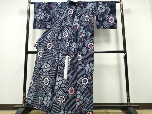 平和屋着物∴夏物 浴衣 有松鳴海絞り 吉祥花文 綿 逸品 CABH1596ng