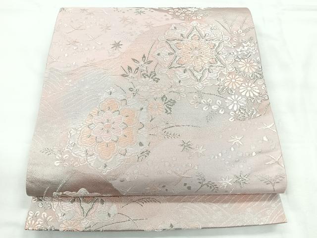 平和屋着物◎六通柄袋帯 唐織 流水更紗花文 銀糸 正絹 逸品 CABH1604nb