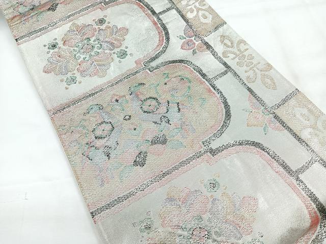 平和屋着物◎六通柄袋帯 向かい鳥更紗花文 銀糸 正絹 逸品 CABH1606nb